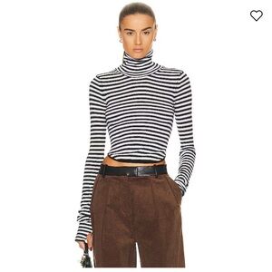 Black and White Ribbed Fitted Turtleneck Sweater